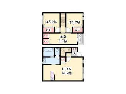 マハロ南山II(3LDK/1階)の間取り写真