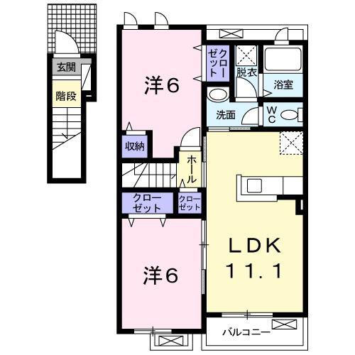 カーサ アバンツァートI(2LDK/2階)の間取り写真