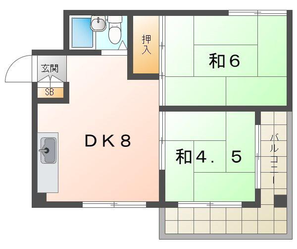 シティハイム上村(2DK/2階)の間取り写真