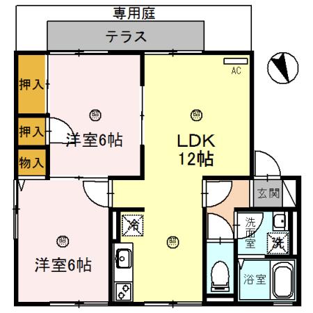 サニーハイツ田寺A(2LDK/1階)の間取り写真