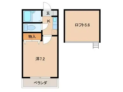 ソレアード喜代(1K/2階)の間取り写真