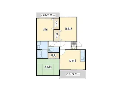 プレステ-ジ芦屋(3DK/3階)の間取り写真