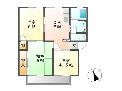 ジュネスハイム ペット(3DK/2階)の間取り写真