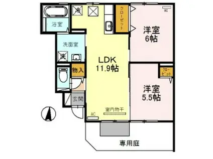 ヴァンドミール流田(2LDK/1階)の間取り写真