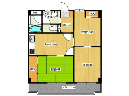 パール西広島(3DK/3階)の間取り写真