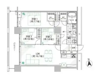 ザ・パークタワー東京サウス(3SLDK/16階)の間取り写真