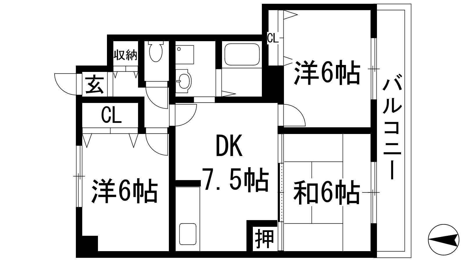 アメニティA・N(3DK/1階)の間取り写真