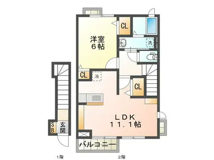 マリーナ・ヴィラII(1LDK/2階)の間取り写真