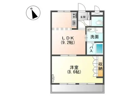 LESPACE HEUREUX(1LDK/2階)の間取り写真