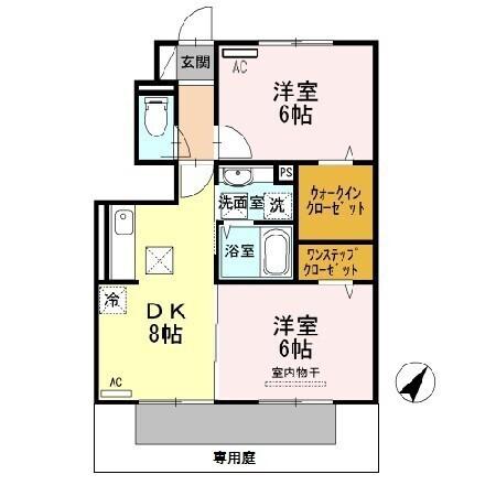 イソラ フェリジェII(2DK/1階)の間取り写真