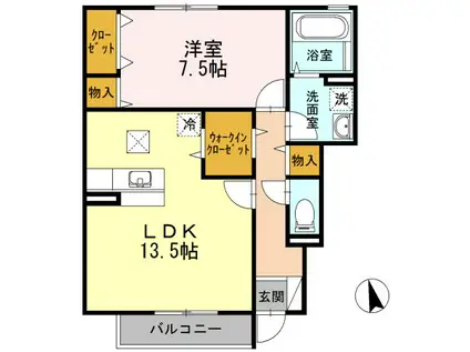 モダンコート鳴下B棟(1LDK/1階)の間取り写真