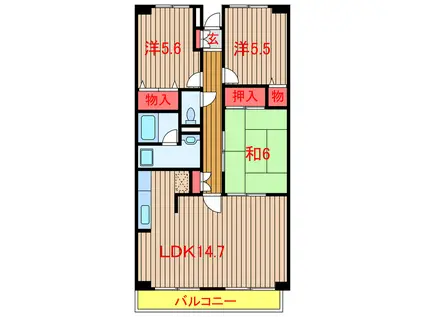 ルーチェ緑ヶ丘B棟(3LDK/1階)の間取り写真