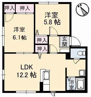 シーサイドDIAS D館(2LDK/2階)の間取り写真