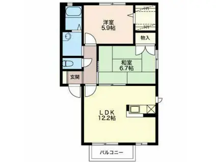 ザ・ミレニアム B棟(2LDK/2階)の間取り写真