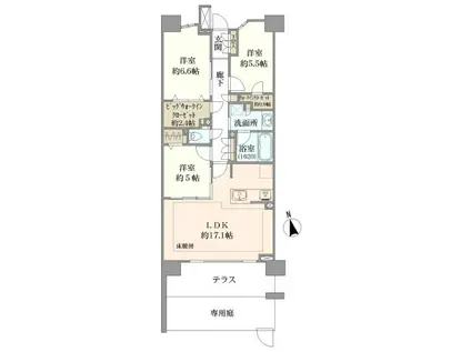 クレストプライムレジデンスパーク五番街(3LDK/1階)の間取り写真