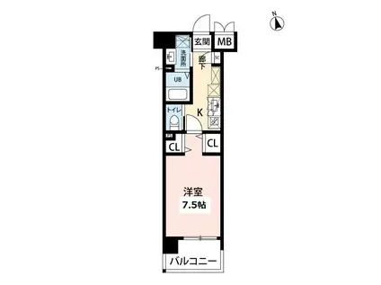 ウィングス西本町(1K/9階)の間取り写真