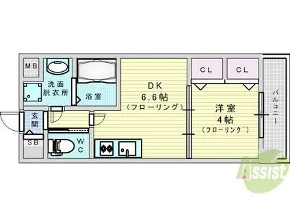 レオングラン新大阪レジデンス(1DK/7階)の間取り写真