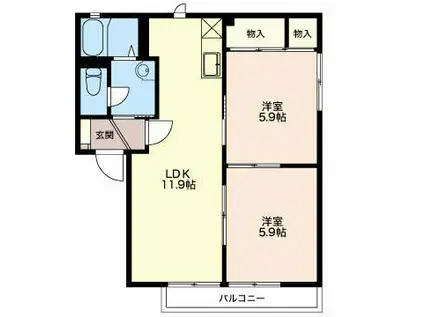 ボナールハイツC(2LDK/1階)の間取り写真
