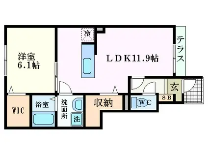 エヴァン ヴェール(1LDK/1階)の間取り写真