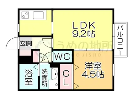 メルベーユ・ドミールD棟(1LDK/2階)の間取り写真