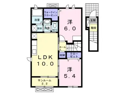 アパルトマン タンプルA(2LDK/2階)の間取り写真