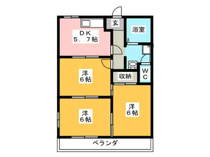 浜北グランドマンション(3DK/1階)の間取り写真