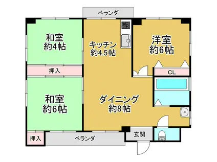 ハイツナカジマ(3LDK/3階)の間取り写真