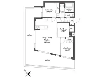 オープンブルーム渋谷区本町(3LDK/5階)の間取り写真