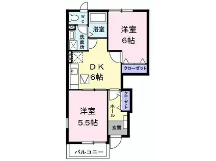 ヴィーヴル ローマII(2DK/1階)の間取り写真