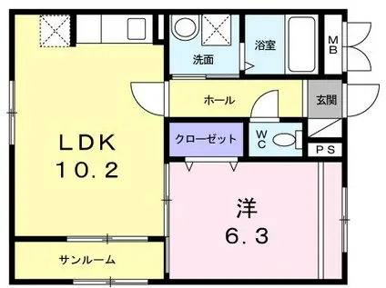 クレアトゥール(1LDK/2階)の間取り写真