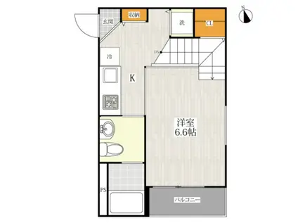 RAIL SIDE 箱崎(1K/1階)の間取り写真