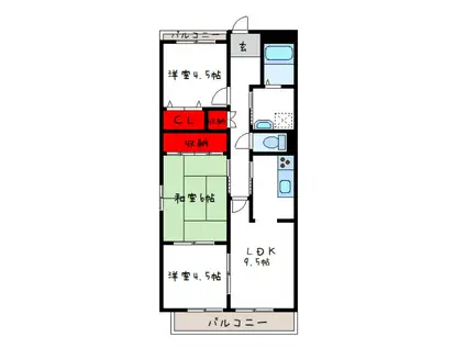 エスポワールII(3DK/2階)の間取り写真