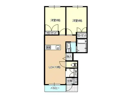 カトルセゾンA(2DK/1階)の間取り写真