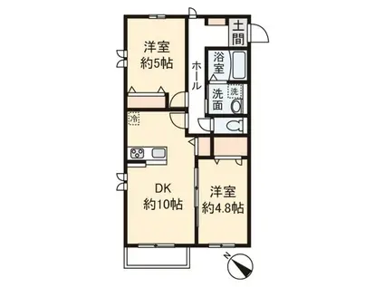 GRAND SOLEIL(2LDK/2階)の間取り写真