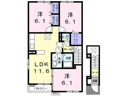 サンセールフィールドからたちB(3LDK/2階)の間取り写真