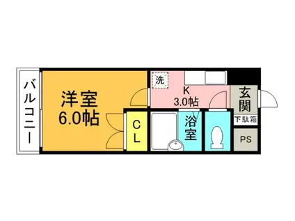 グランディールKY(1K/9階)の間取り写真