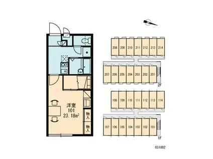 レオパレスブリュシェル荊本(1K/1階)の間取り写真