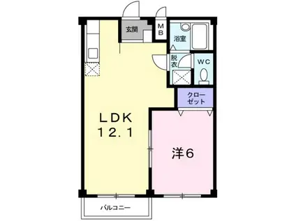 エルディム土居(1LDK/1階)の間取り写真