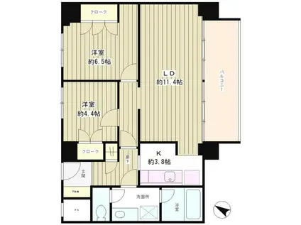 リバー&タワー(2LDK/15階)の間取り写真