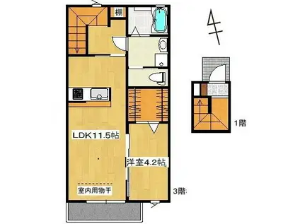 ISG富久山(1LDK/3階)の間取り写真