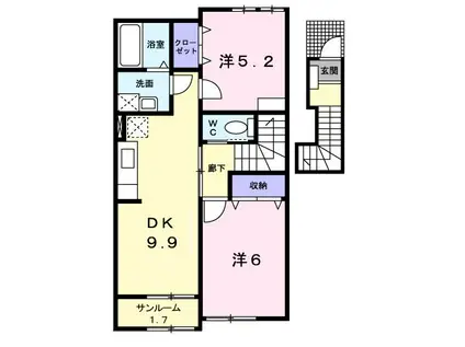 ブラン・リヴィエール II(2DK/2階)の間取り写真