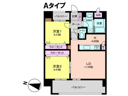 パークプレイス大手門(2LDK/10階)の間取り写真