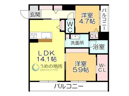 シャーメゾンROOX(2LDK/2階)の間取り写真