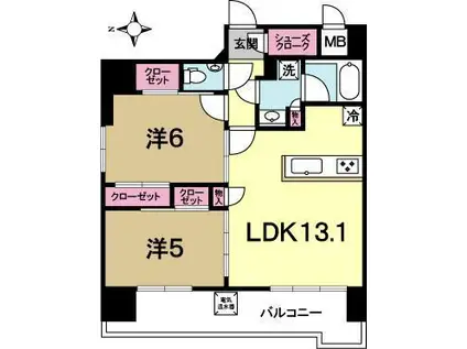 スタジオスクエア水戸(2LDK/2階)の間取り写真