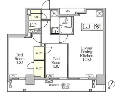 ジオエント白金台(2LDK/8階)の間取り写真