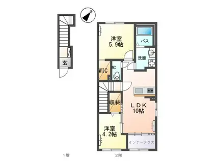 土浦市中村南アパート(2LDK/2階)の間取り写真