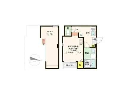 ハーモニーテラス野里II(1K/1階)の間取り写真