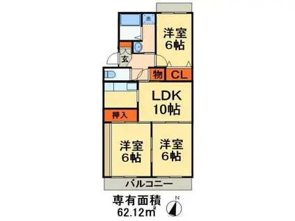 ヴェル学園前(3LDK/2階)の間取り写真