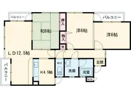 富雄サンパレスI号館(3LDK/3階)の間取り写真