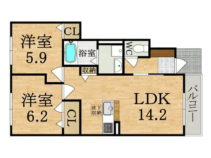 プロヌーブ大道(2LDK/1階)の間取り写真